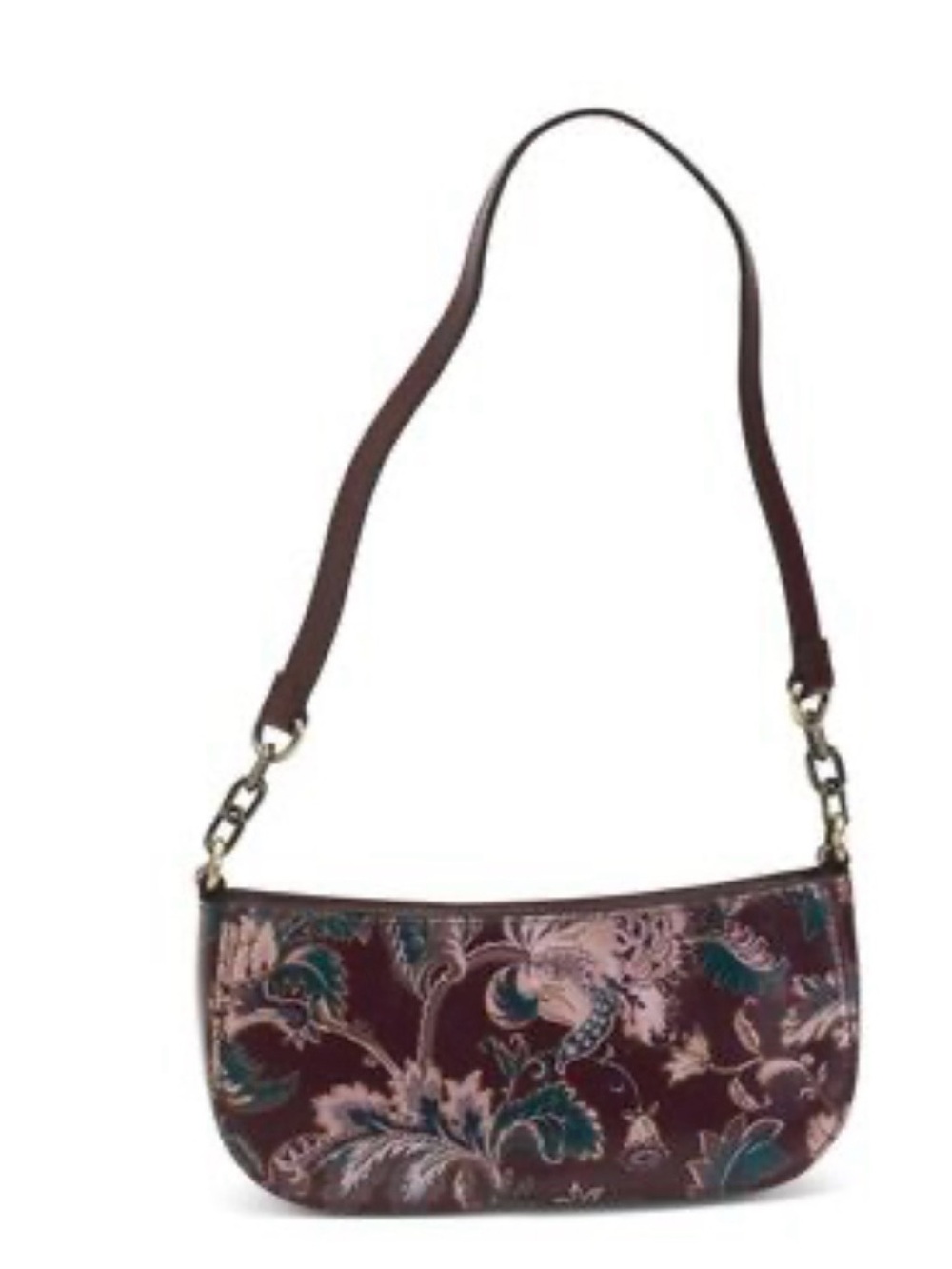 Patricia Nash Burgundy Floral Jacquard Shoulder Bag with Teal Accents